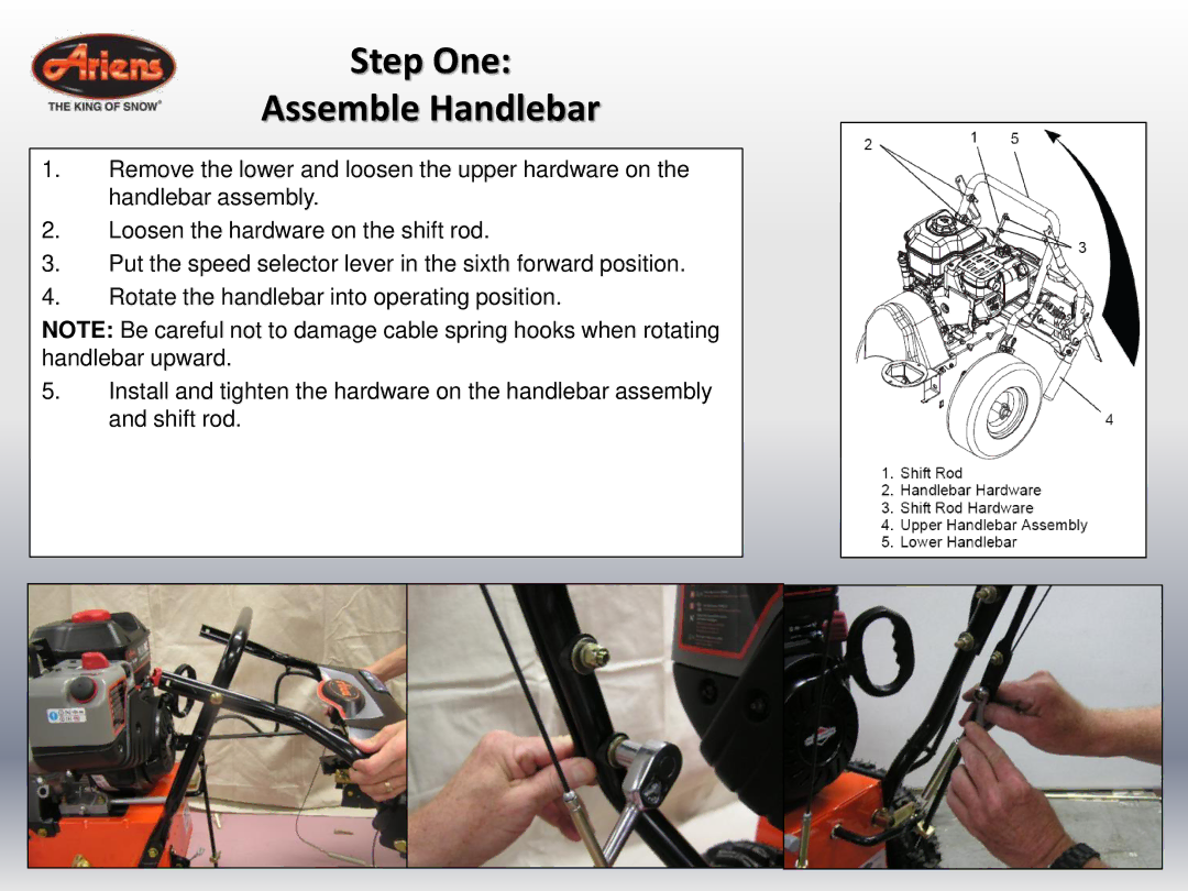 Ariens 920022 quick start Step One Assemble Handlebar 