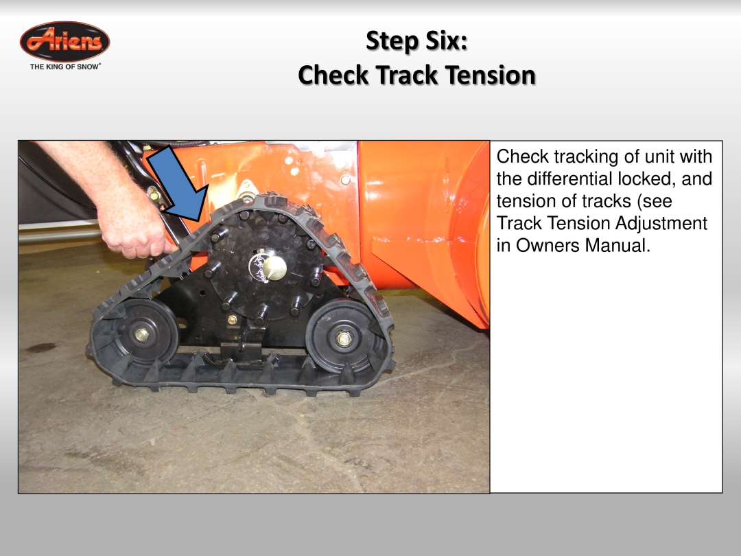 Ariens 921023 quick start Step Six Check Track Tension 