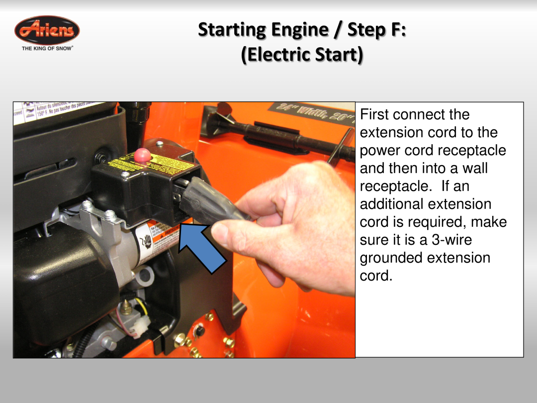 Ariens 921023 quick start Starting Engine / Step F Electric Start 