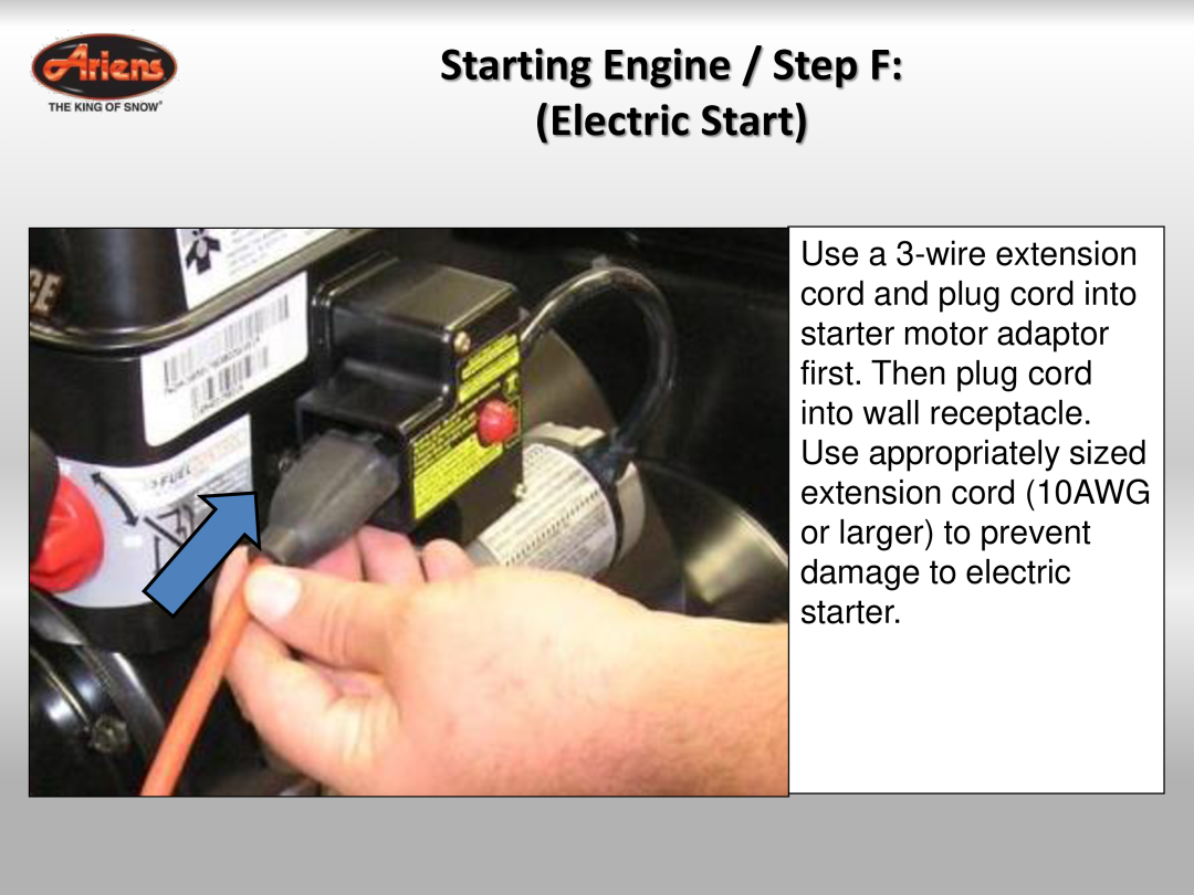 Ariens 921024 quick start Starting Engine / Step F Electric Start 