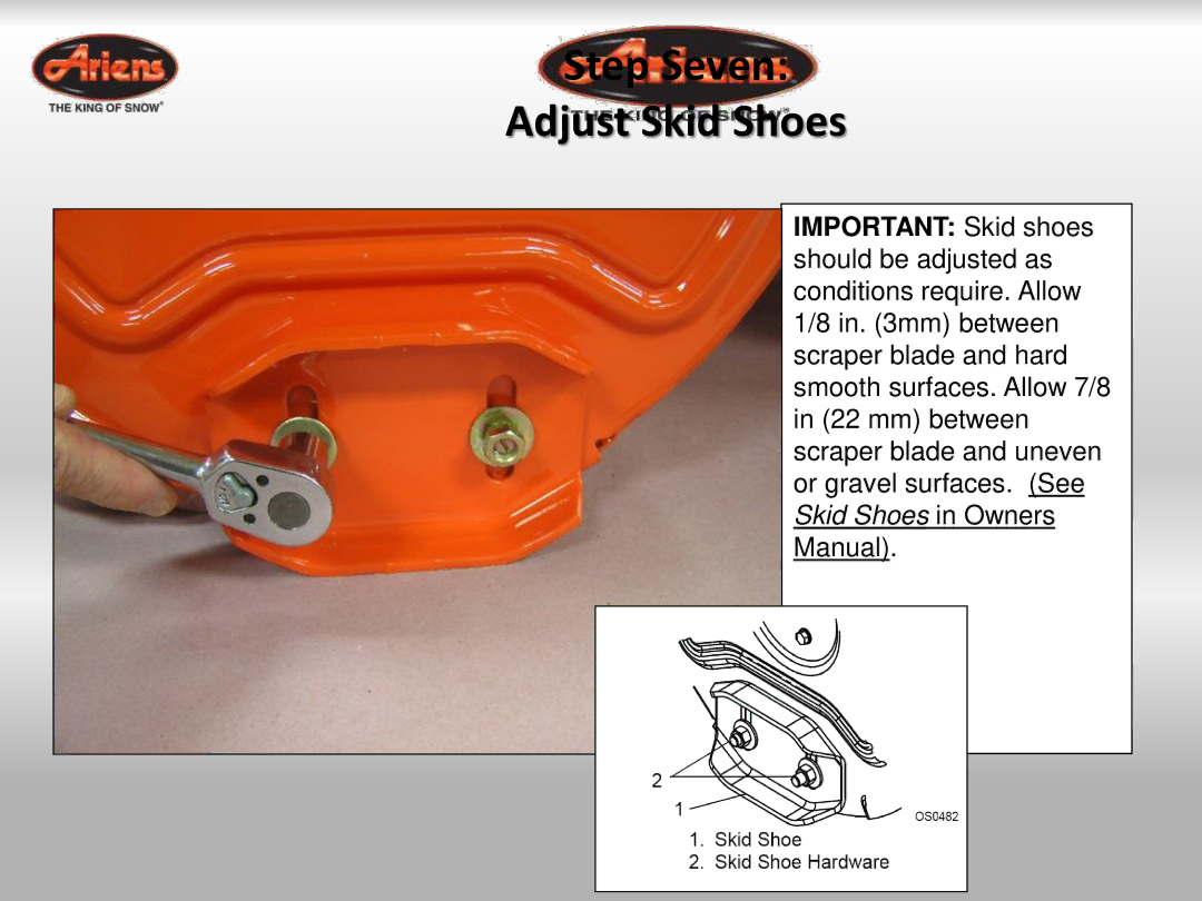 Ariens 921024 quick start Step Seven Adjust Skid Shoes 