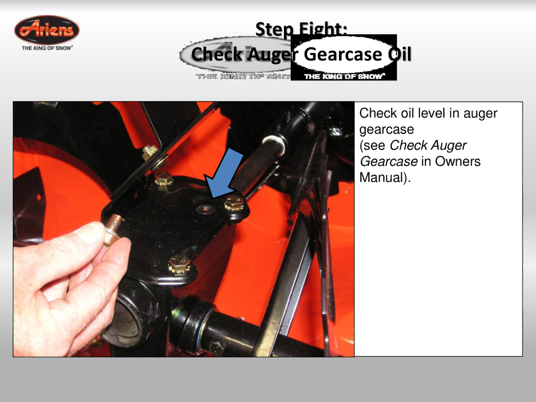 Ariens 921024 quick start Step Eight Check Auger Gearcase Oil 