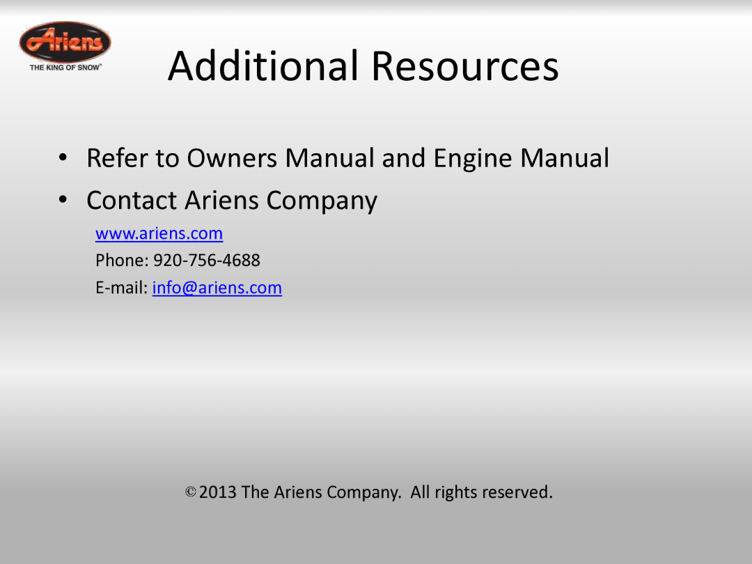 Ariens 921024 quick start Additional Resources 