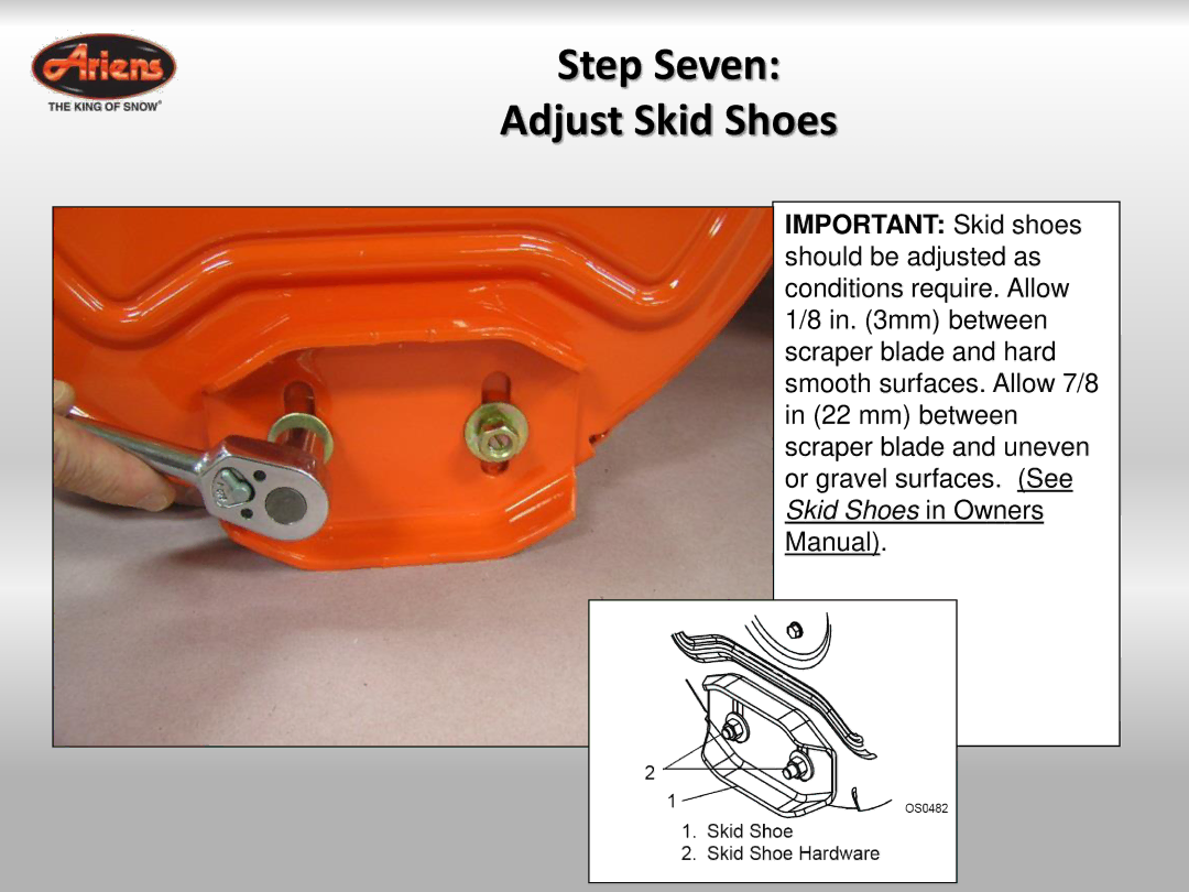 Ariens 921030 quick start Step Seven Adjust Skid Shoes 