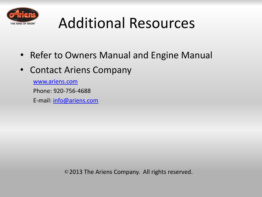 Ariens 921030 quick start Additional Resources 