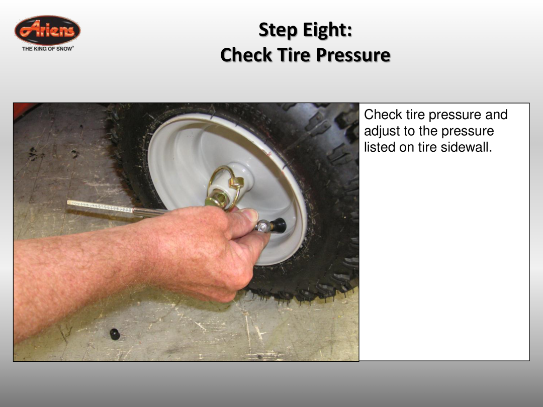 Ariens 921032 quick start Step Eight Check Tire Pressure 