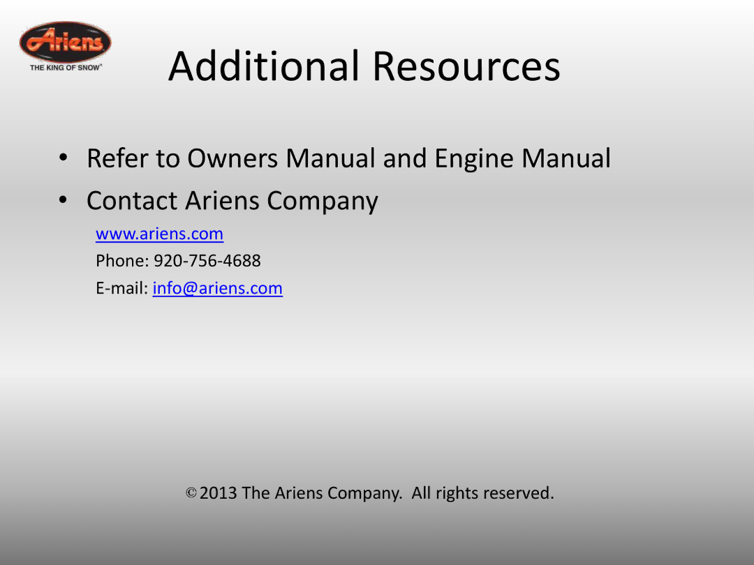 Ariens 921032 quick start Additional Resources 