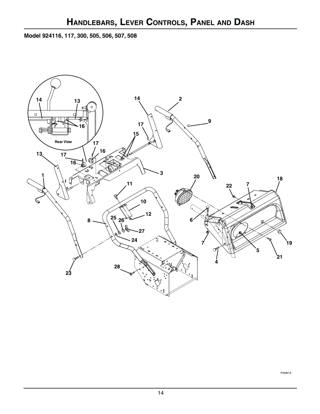 Ariens 924300 - 1024, 924117 - 1024, 924116 - 1028, 924507 - 936 manual HANDLEBARS, Lever CONTROLS, Panel and Dash 