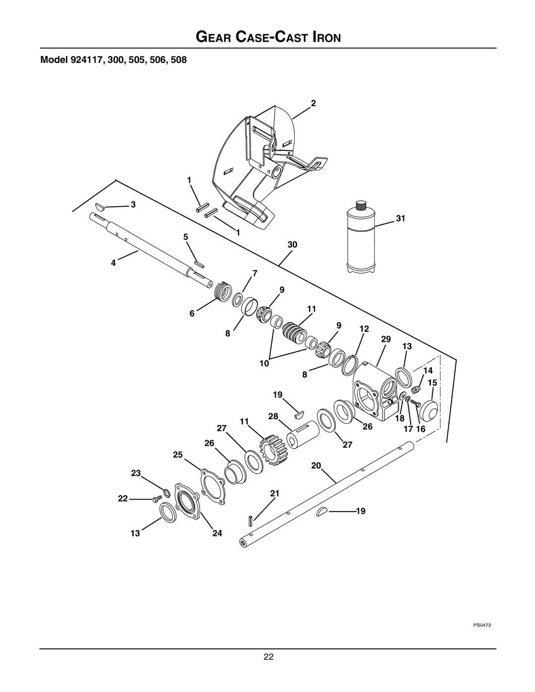 Ariens 924300 - 1024, 924117 - 1024, 924116 - 1028, 924507 - 936 manual Gear CASE-CAST Iron, Model 924117, 300, 505, 506 