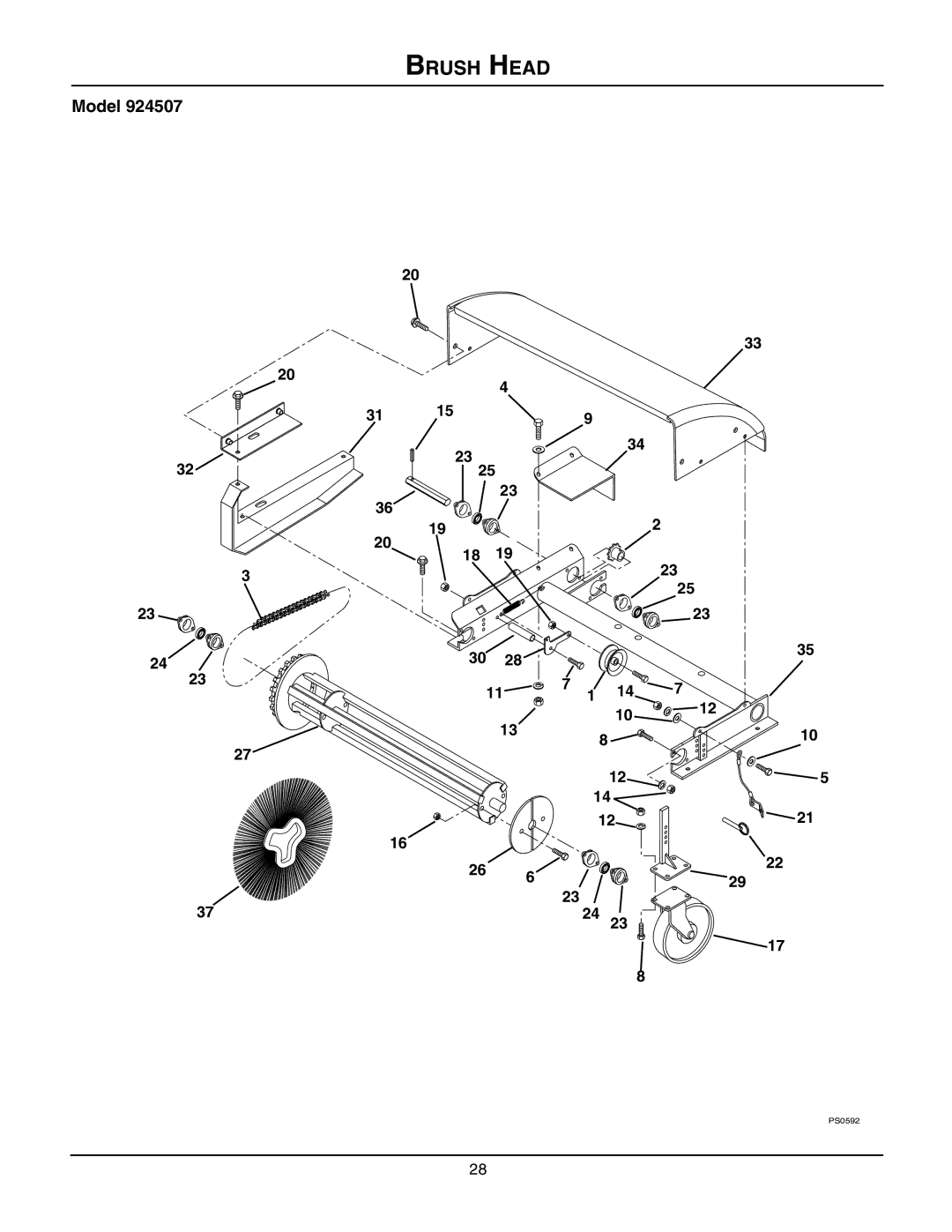 Ariens 924117 - 1024, 924116 - 1028, 924300 - 1024, 924507 - 936 manual Brush Head, Model 