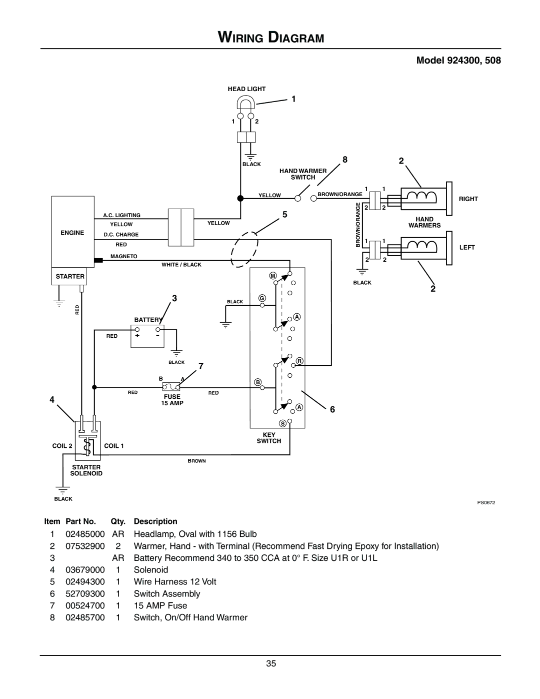 Ariens 924507 - 936, 924117 - 1024, 924116 - 1028, 924300 - 1024 manual Wiring Diagram, Model 924300 