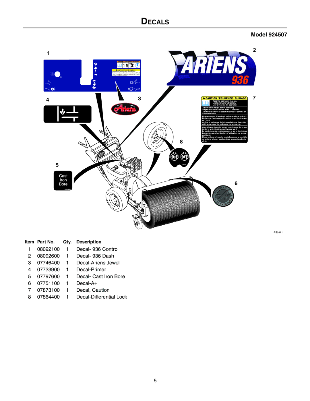 Ariens 924116 - 1028, 924117 - 1024, 924300 - 1024, 924507 - 936 manual Model 