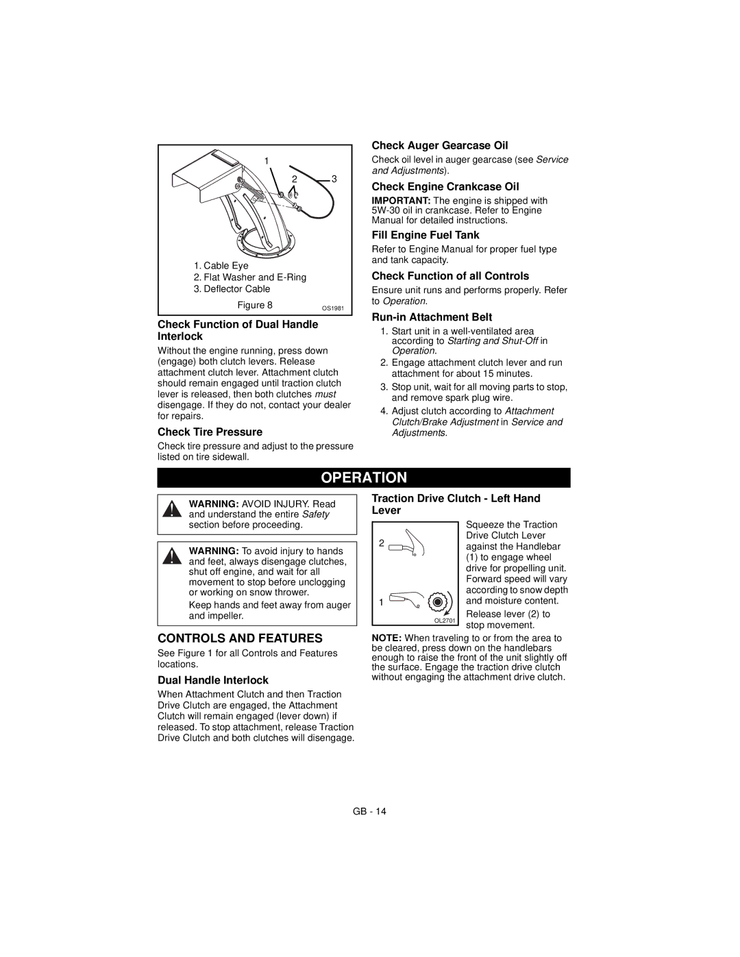 Ariens 924122 1124, 924118 8524, 924551 8524, 924332 1124, 924121 1128 manual Operation, Controls and Features 