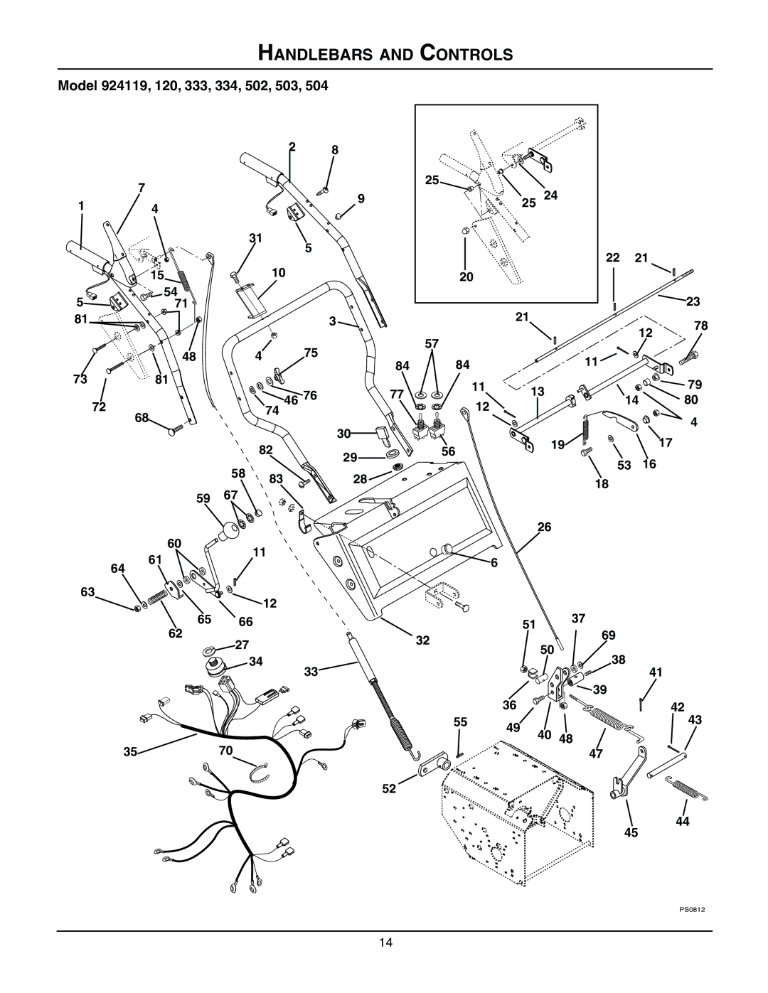 Ariens 924119 - 1028, 924120 - 1024, 924502 - 1332, 924503 - 1336, 924334 - 1128, 924333 - 1024 manual Handlebars and Controls 