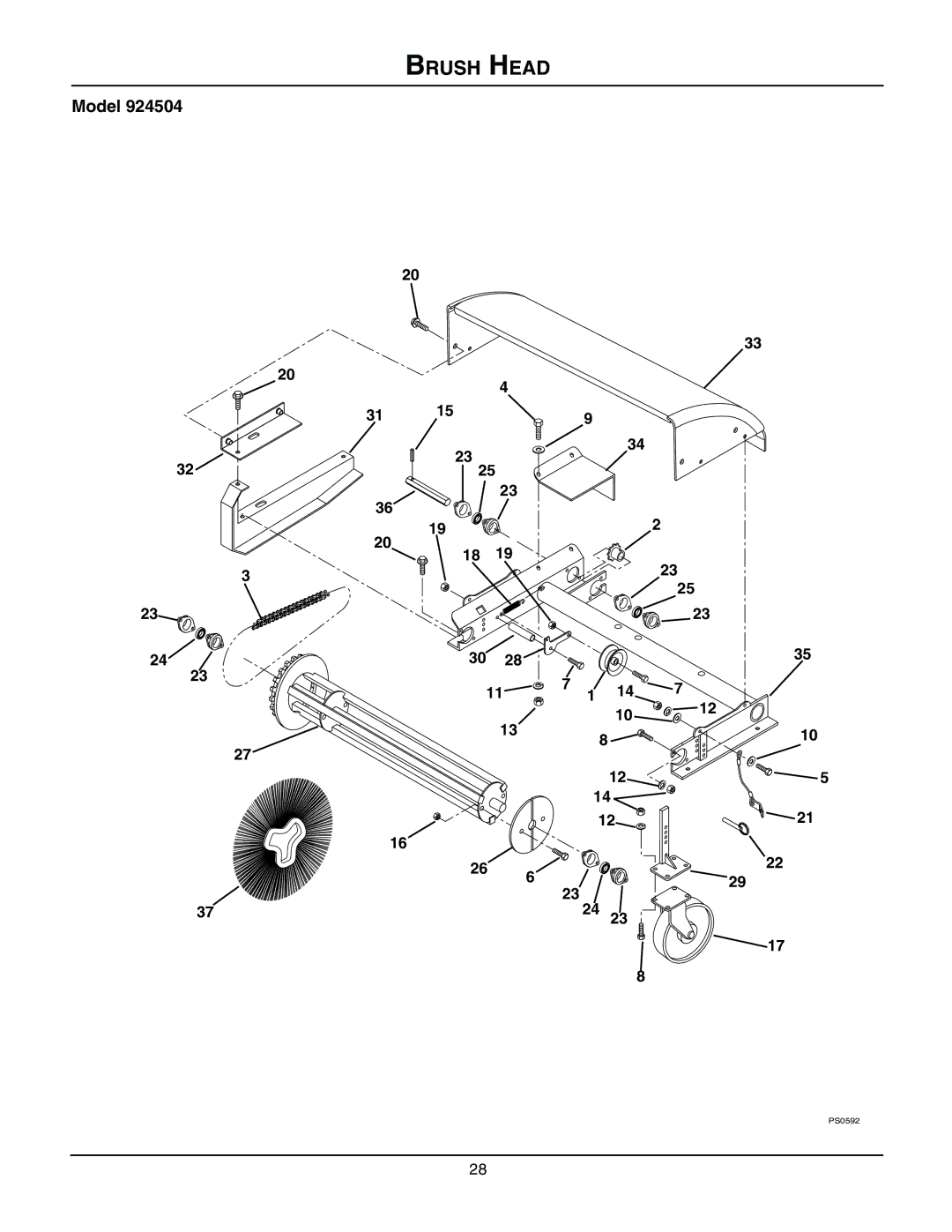 Ariens 924119 - 1028, 924120 - 1024, 924502 - 1332, 924503 - 1336, 924334 - 1128, 924333 - 1024, 924504 - 936 manual Brush Head 