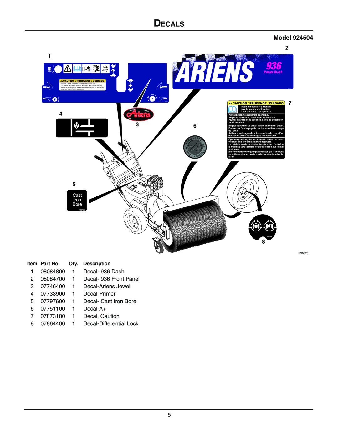 Ariens 924333 - 1024, 924119 - 1028, 924120 - 1024, 924502 - 1332, 924503 - 1336, 924334 - 1128, 924504 - 936 manual 