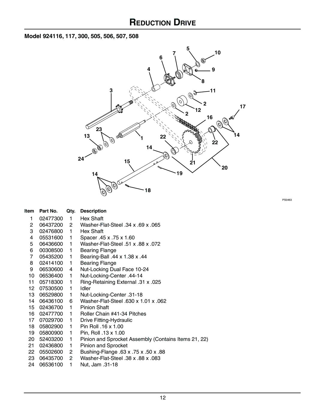 Ariens 924507 - 936, 924506 - 1336, 924117 - 1024, 924116 - 1028, 924300 - 1024, 924508 - 1128, 924505 - 1332 Reduction Drive 