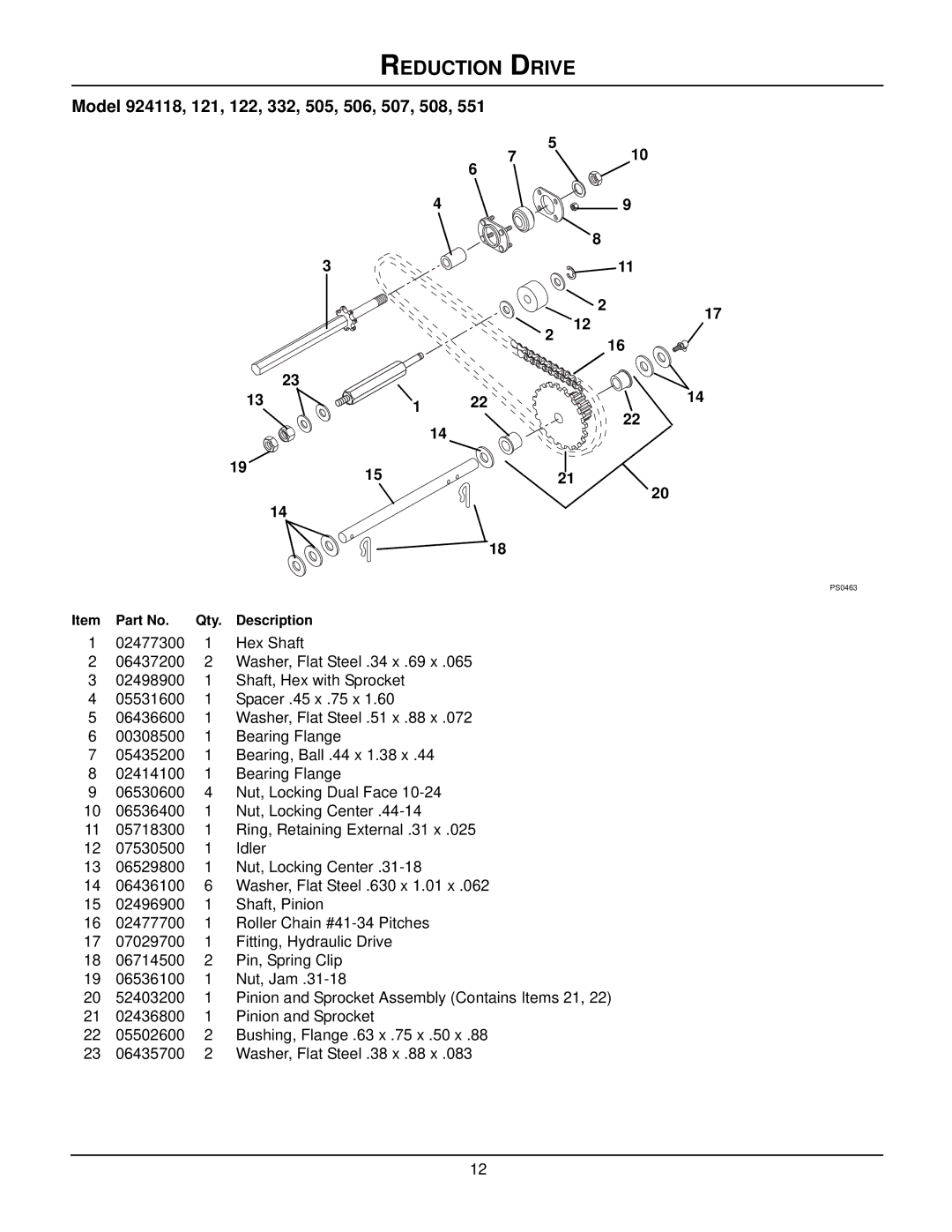 Ariens 924505 - 1332, 924506 - 1336, 924508 - 1128, 924507 - 936, 924118 - 8524, 924121 - 1128, 924551 - 8524 Reduction Drive 