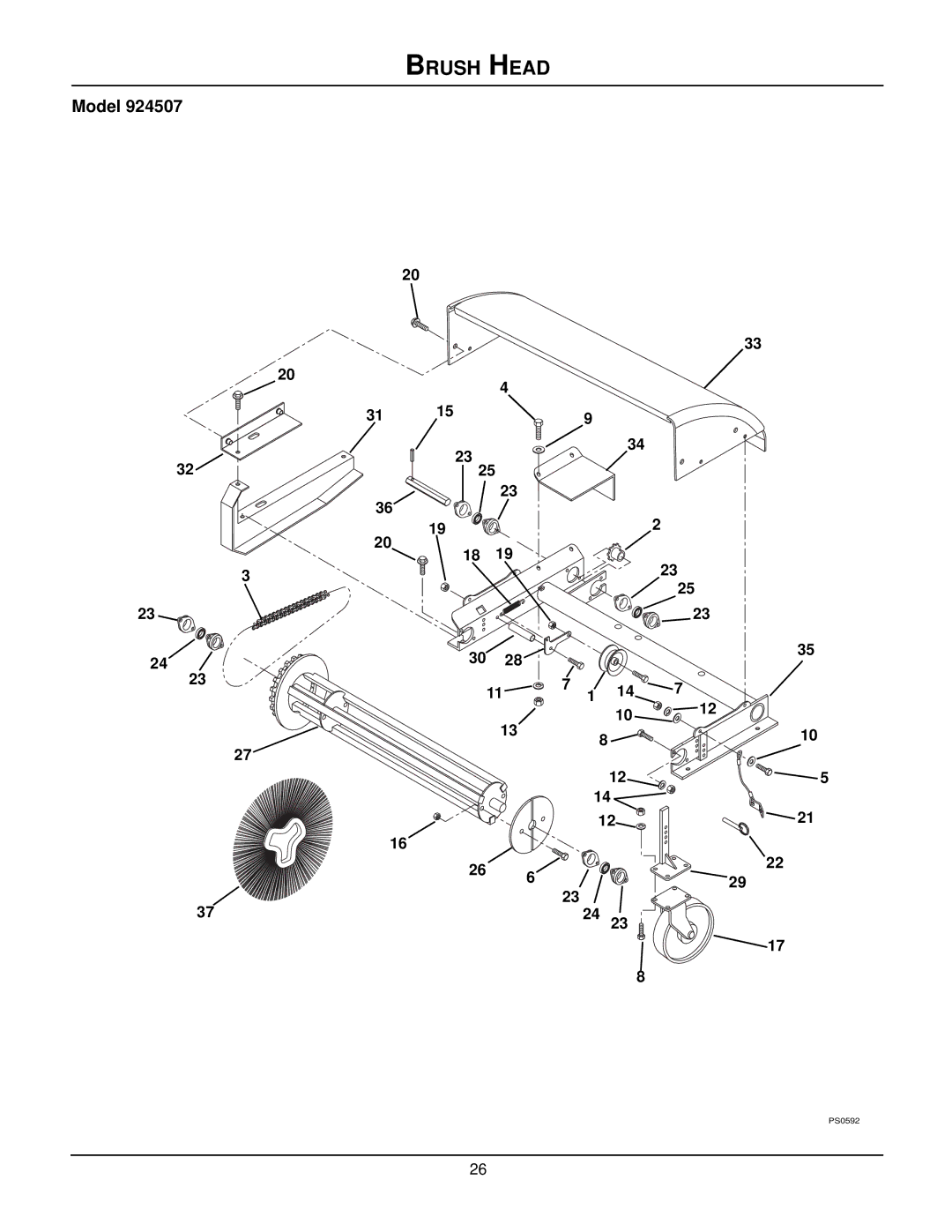 Ariens 924122 - 1124, 924506 - 1336, 924508 - 1128, 924507 - 936, 924505 - 1332, 924118 - 8524, 924121 - 1128 Brush Head, Model 