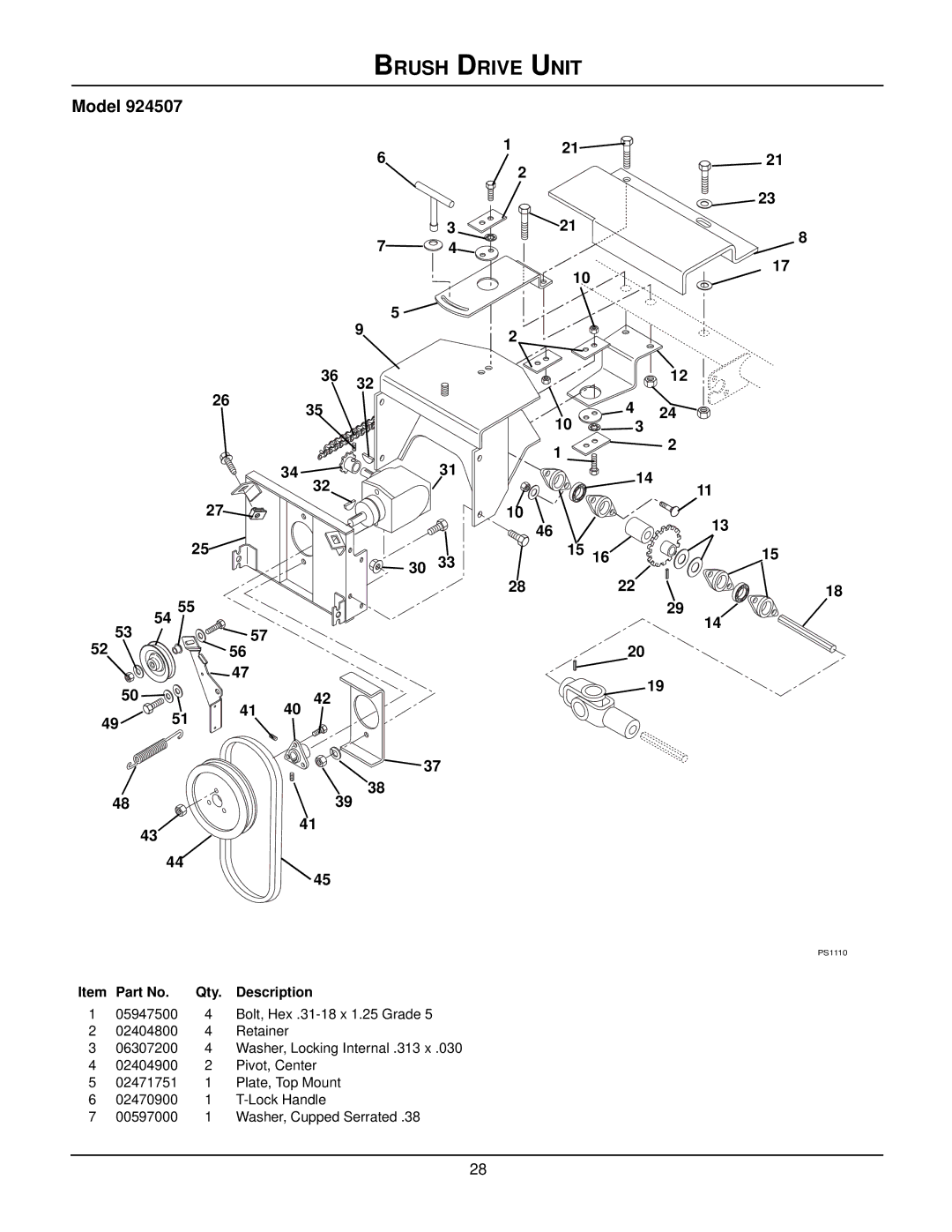 Ariens 924508 - 1128, 924506 - 1336, 924507 - 936, 924505 - 1332, 924118 - 8524, 924121 - 1128, 924551 - 8524 Brush Drive Unit 