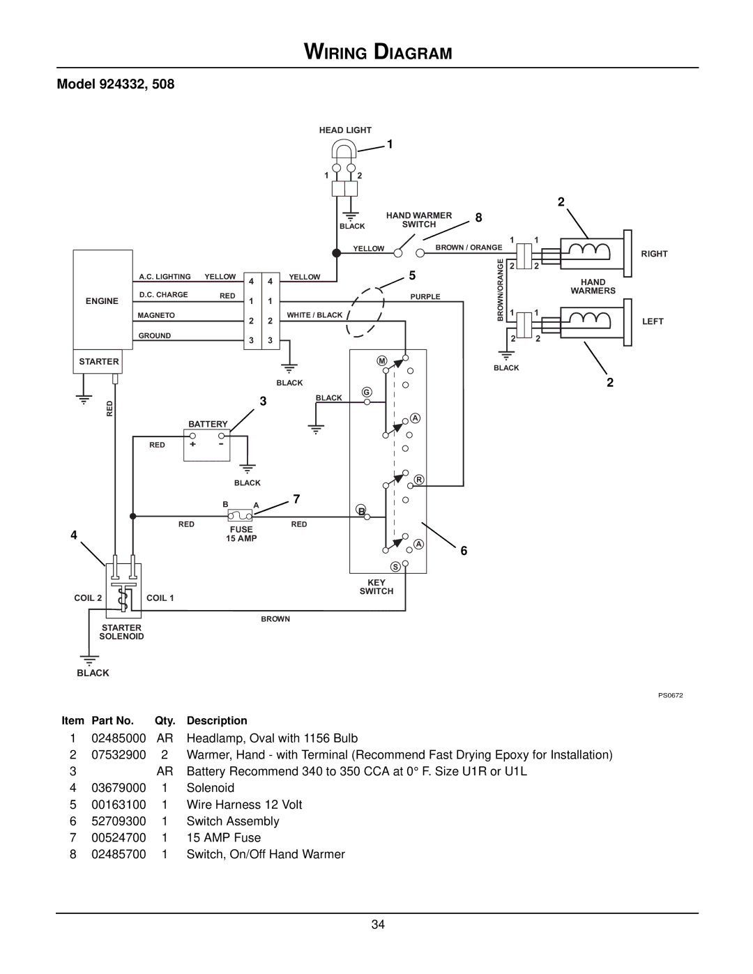 Ariens 924332 - 1124, 924506 - 1336, 924508 - 1128, 924507 - 936, 924505 - 1332, 924118 - 8524 Wiring Diagram, Model 924332 