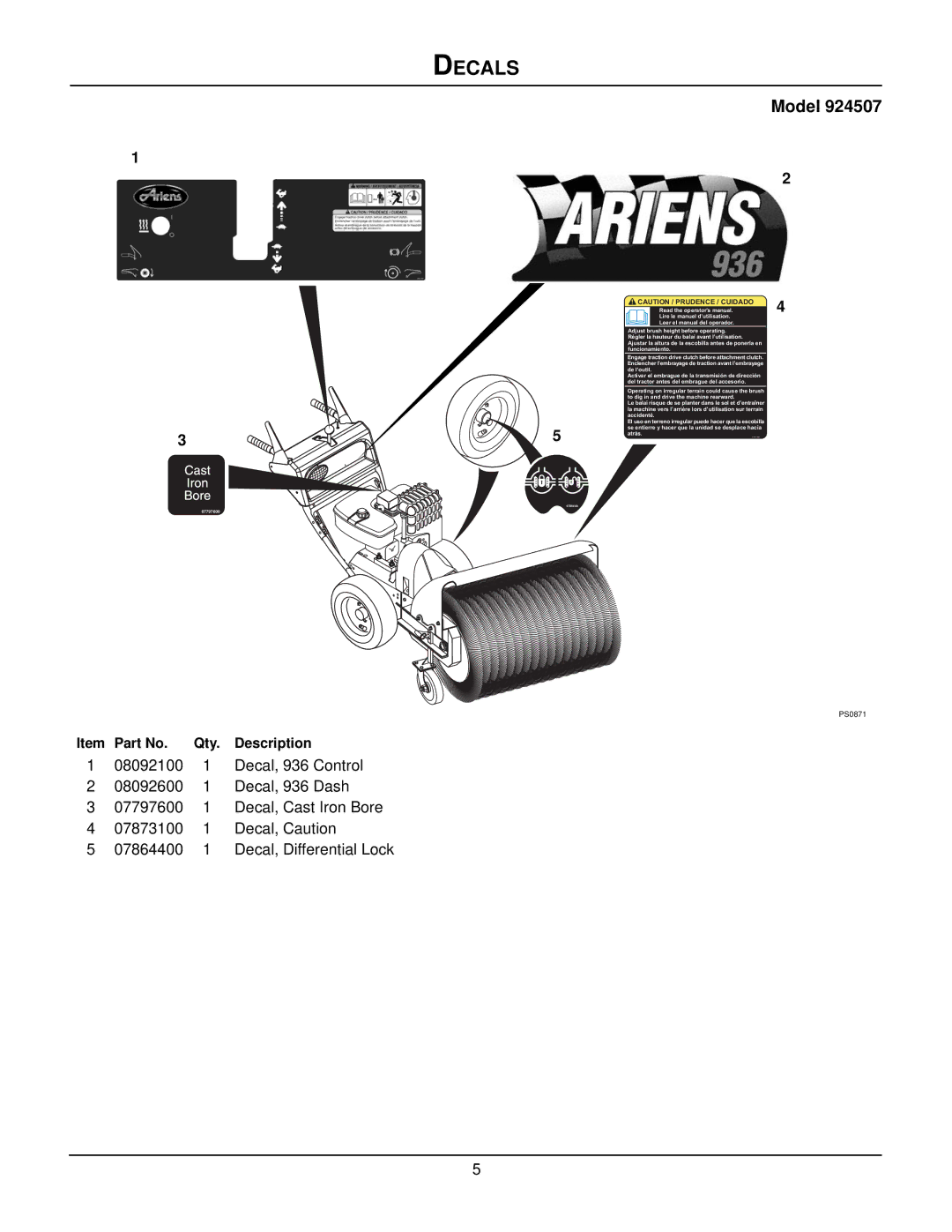 Ariens 924121 - 1128, 924506 - 1336, 924508 - 1128, 924507 - 936, 924505 - 1332, 924118 - 8524 manual Model, Funcionamiento 