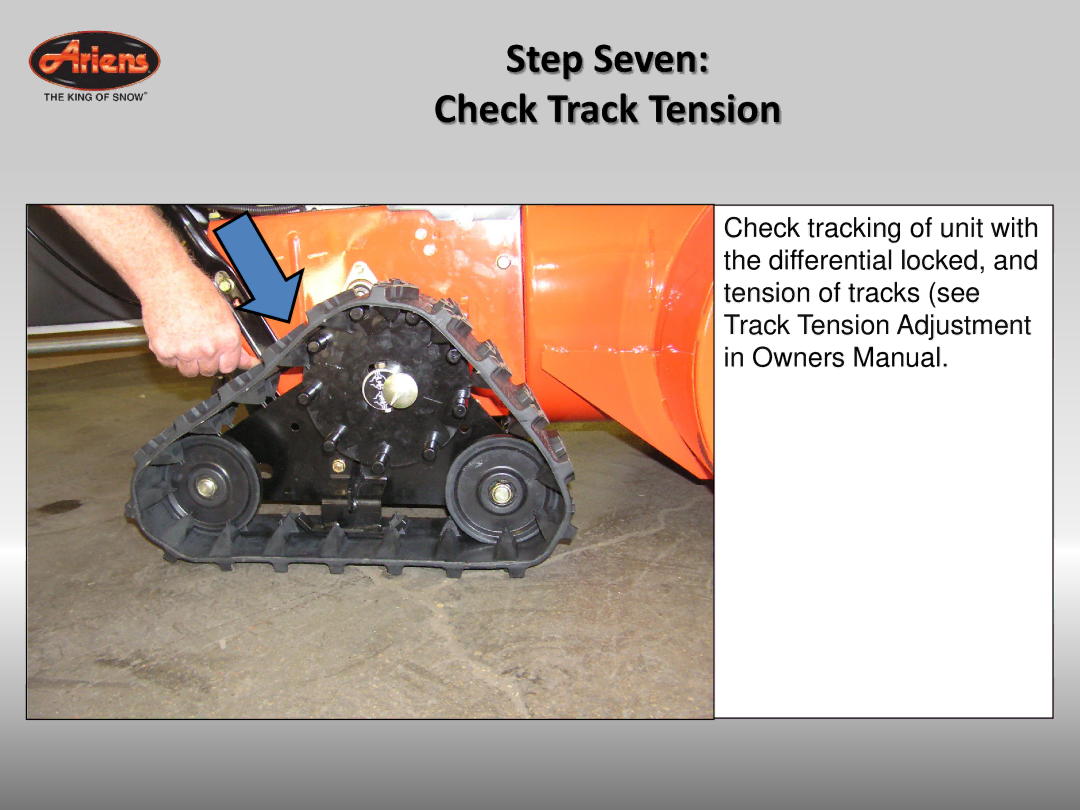 Ariens 926042 quick start Step Seven Check Track Tension 