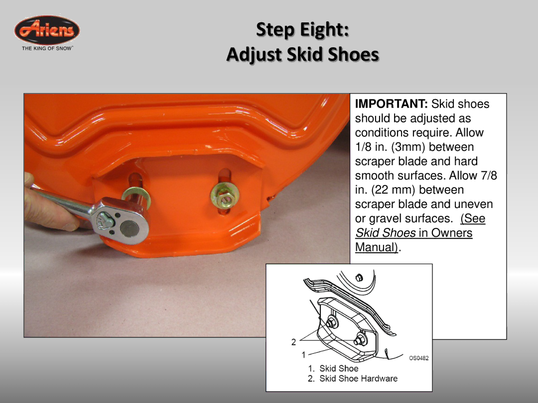 Ariens 926042 quick start Step Eight Adjust Skid Shoes 