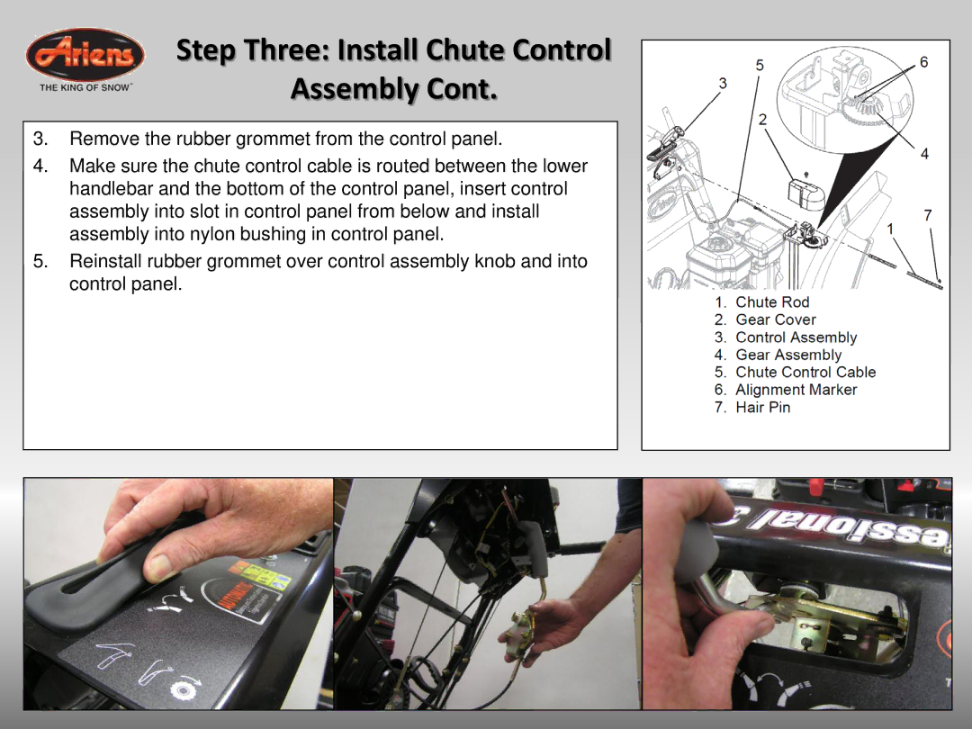 Ariens 926042 quick start Step Three Install Chute Control Assembly 