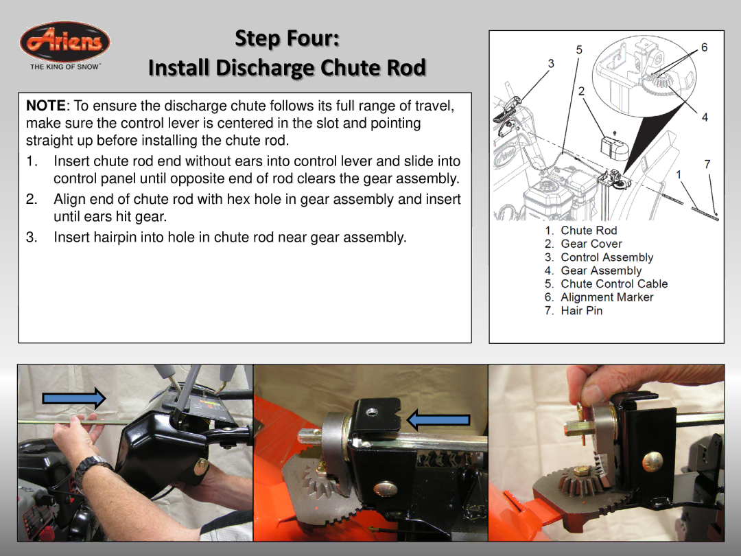 Ariens 926042 quick start Step Four Install Discharge Chute Rod 