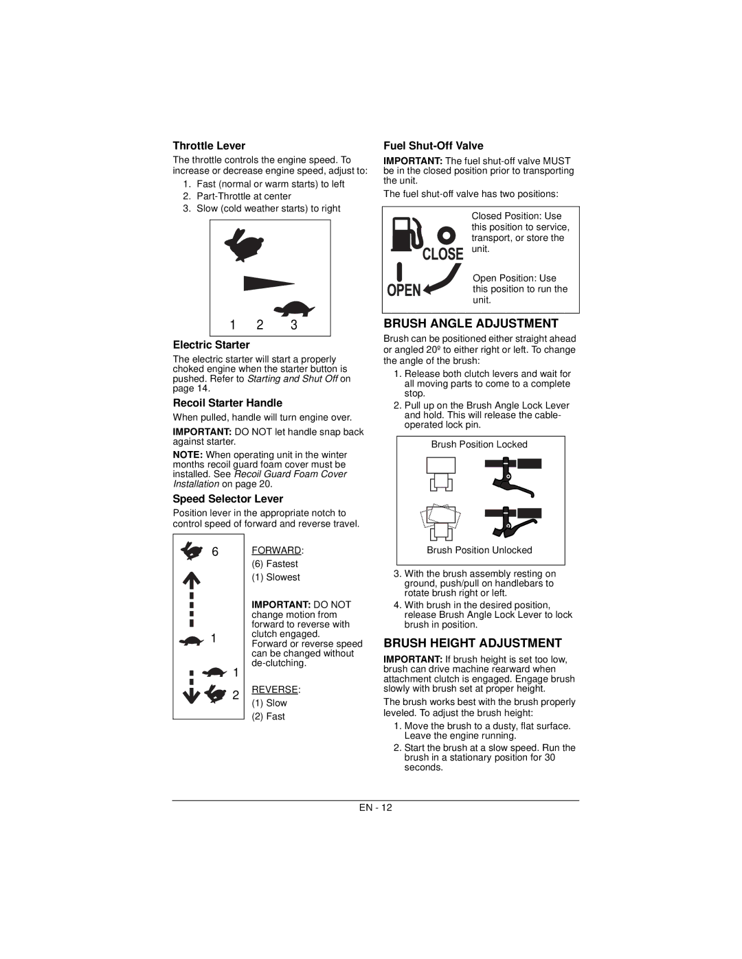 Ariens 926057 warranty Brush Angle Adjustment, Brush Height Adjustment 