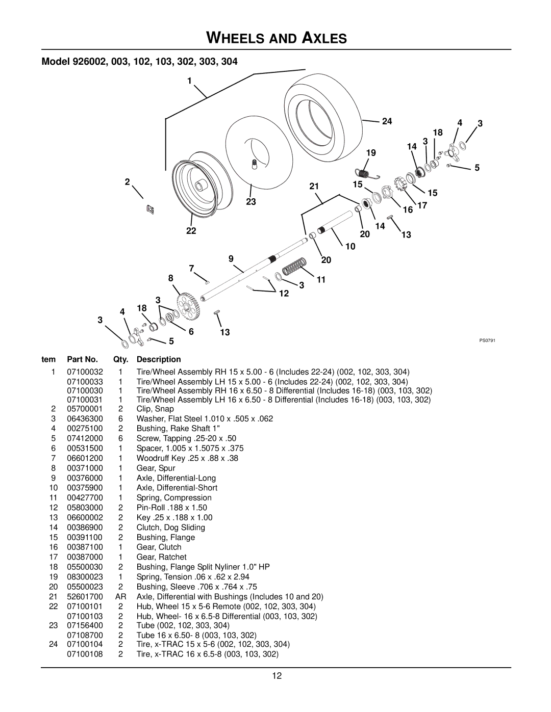 Ariens 926303 - 1328LE, 926301 - 926DLE, 926300 - 11526DLE, 926103 - 1332LE manual Model 926002, 003, 102, 103, 302, 303 