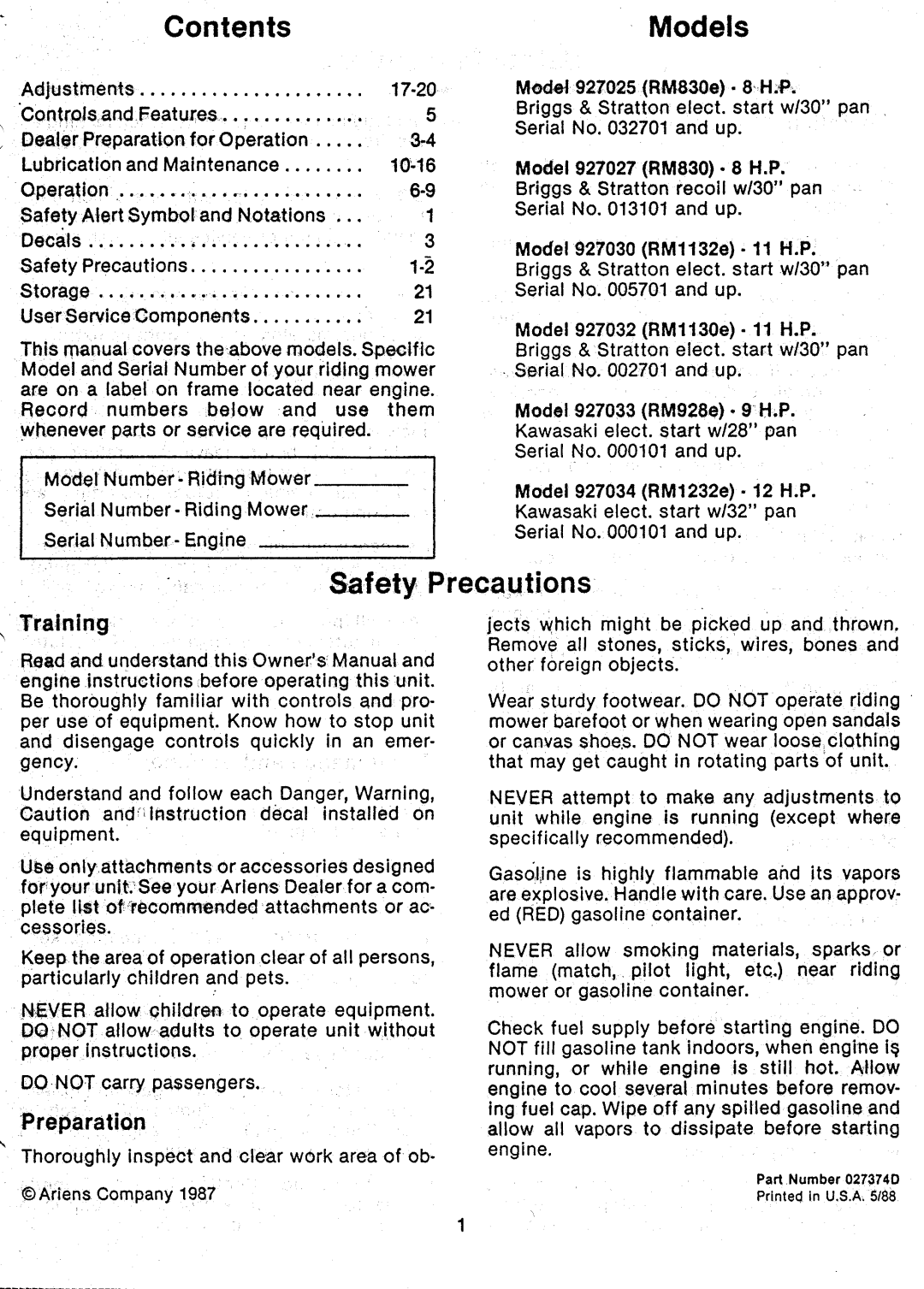 Ariens 927 Series manual 