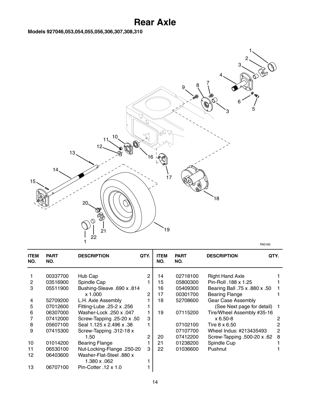 Ariens 927054 - RM9030, 927306 - RM9028, 927055 - RM1332, 927056 - RM1330, 927046 - RM1028, 927053 - RM9028 manual Rear Axle 