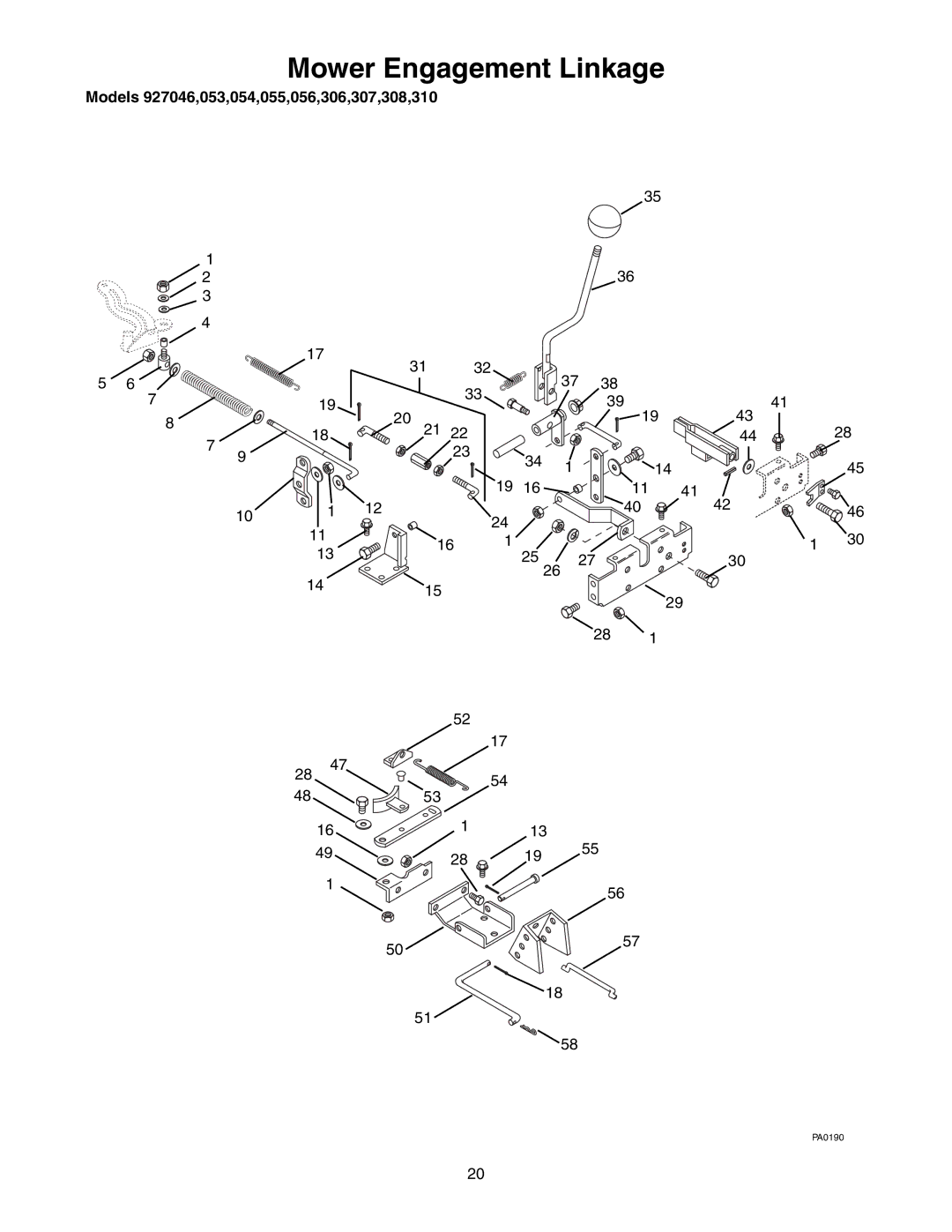 Ariens 927054 - RM9030, 927306 - RM9028, 927055 - RM1332, 927056 - RM1330, 927046 - RM1028 manual Mower Engagement Linkage 