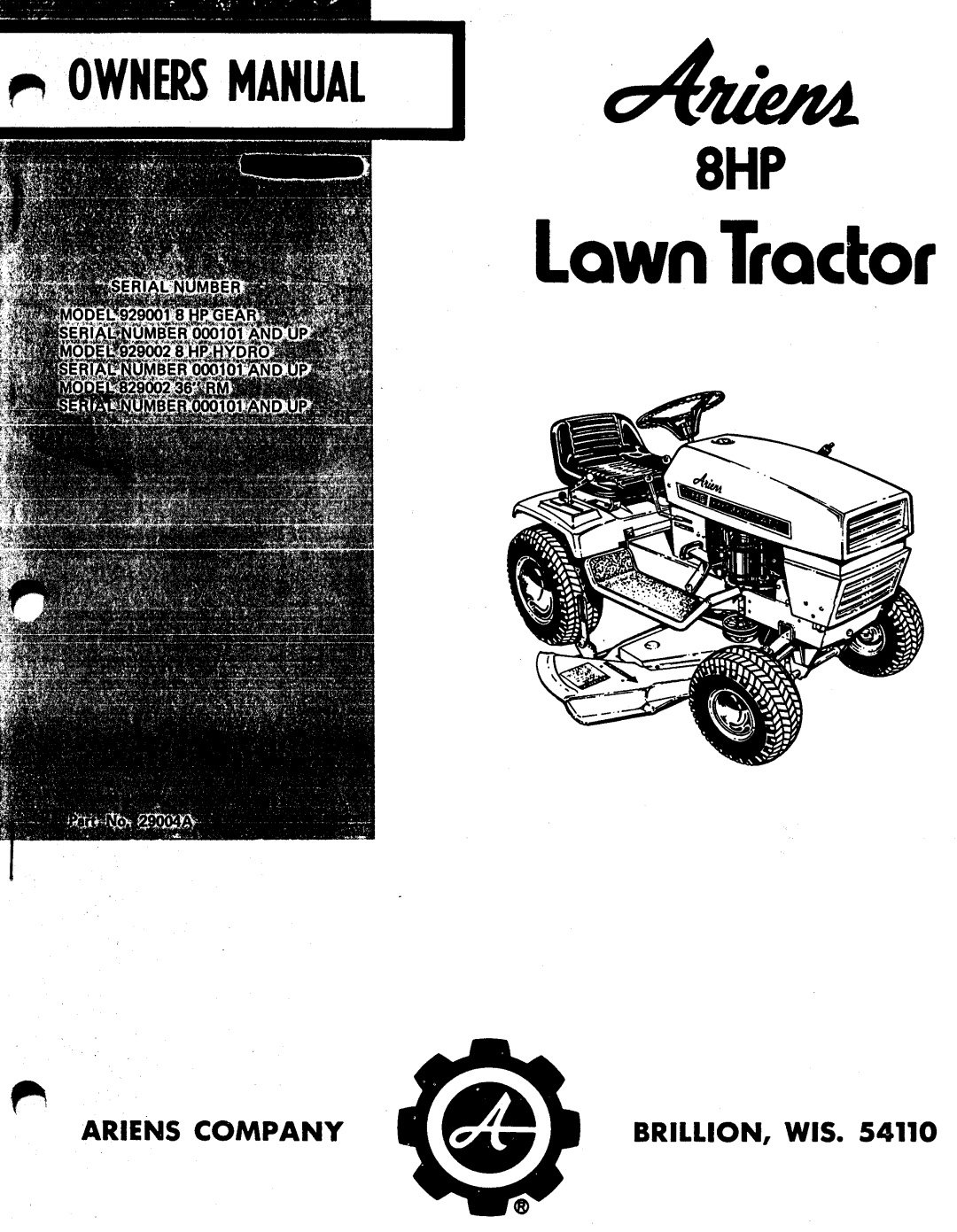 Ariens 929002, 929001, 829002 manual 