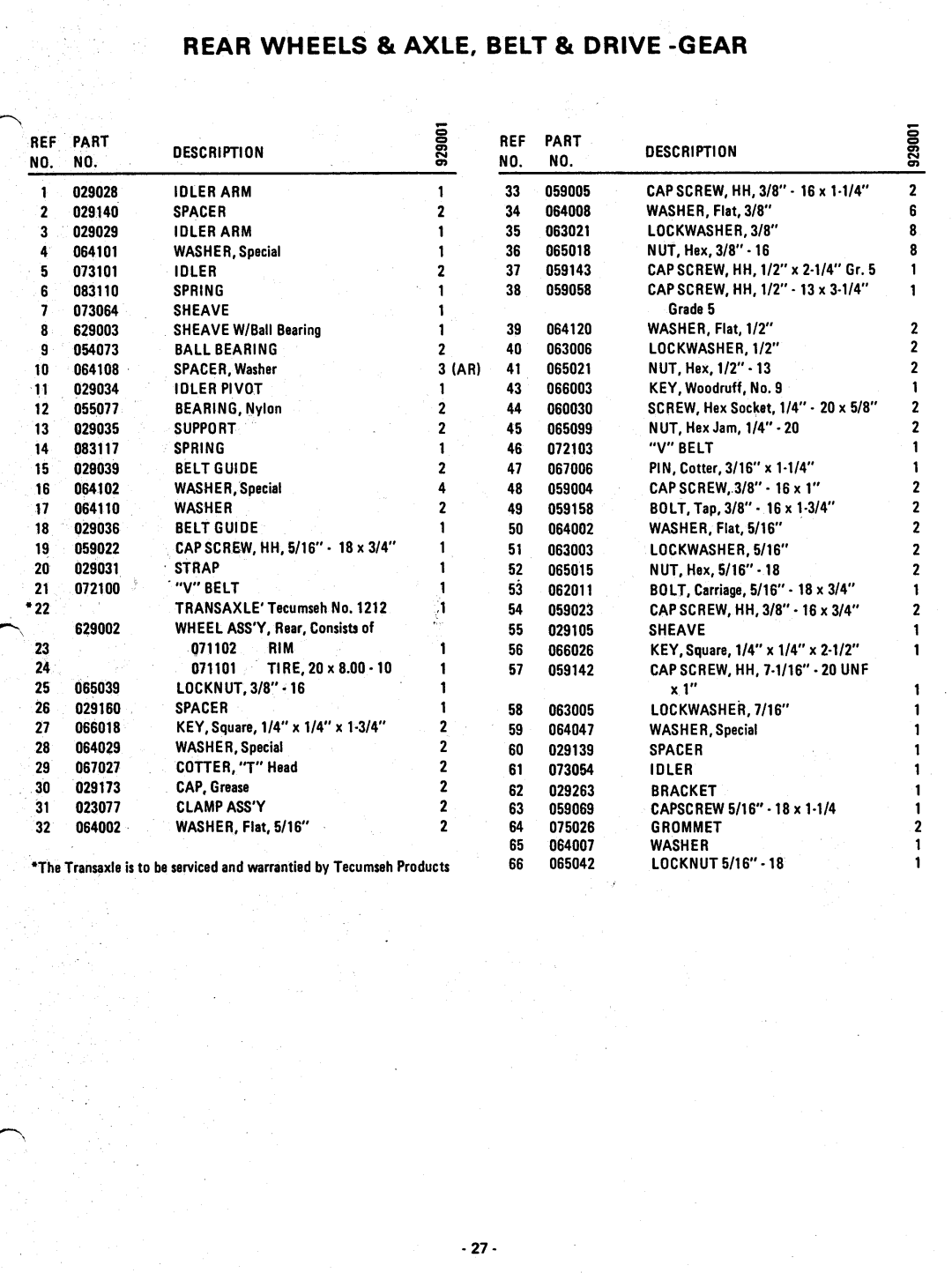 Ariens 929001, 929002, 829002 manual 