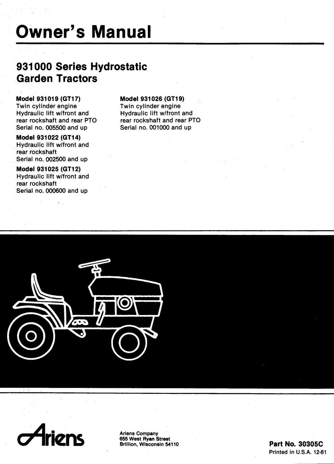 Ariens 931000 manual 