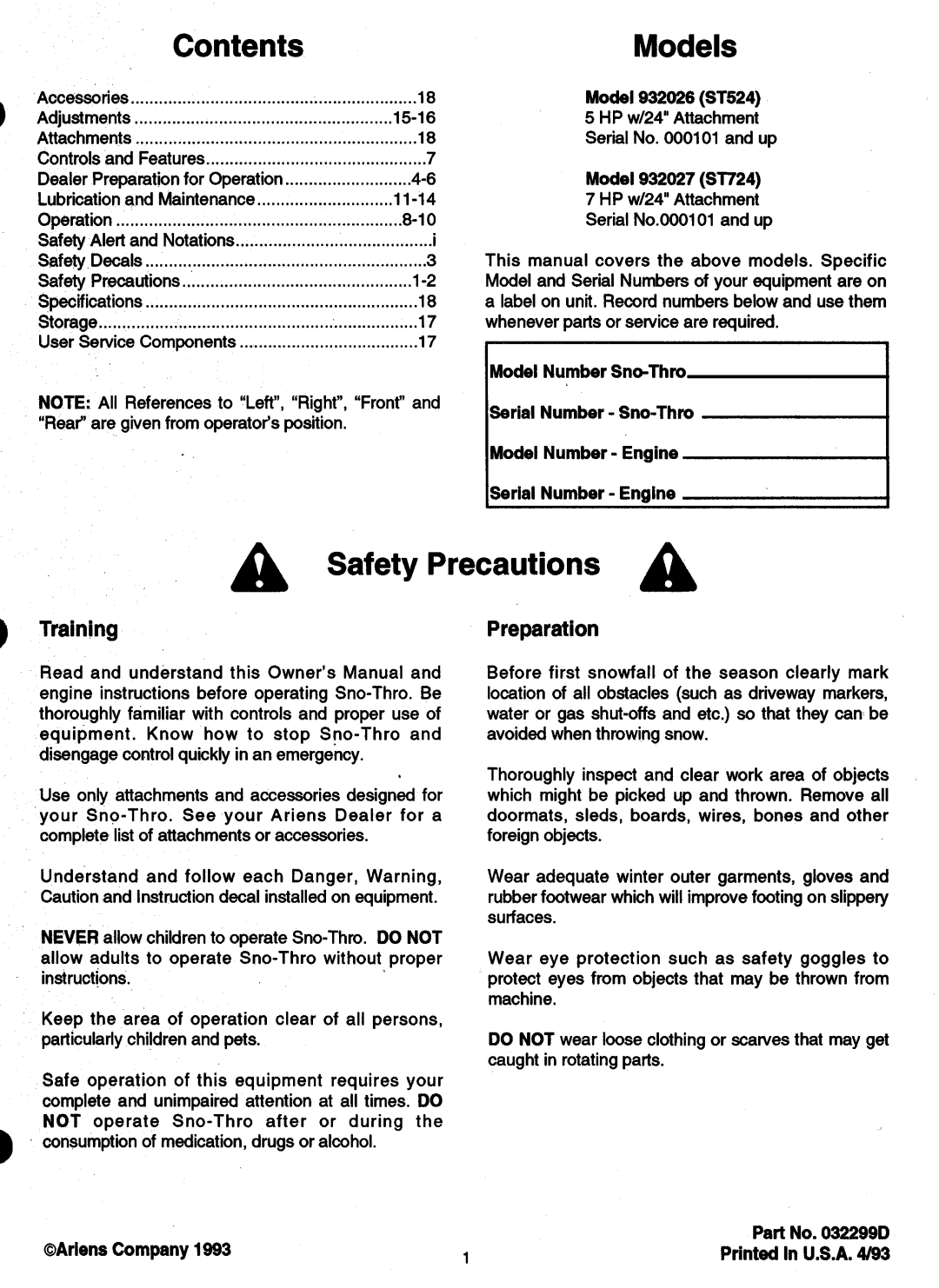 Ariens 932 manual 