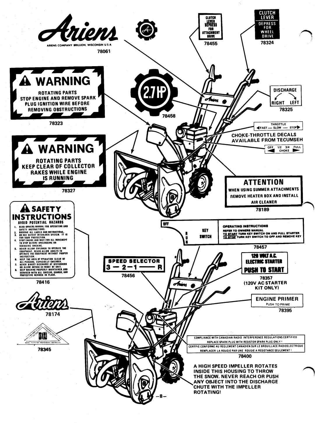Ariens 932001 - 2.7 H.P, PM-32-77 manual 