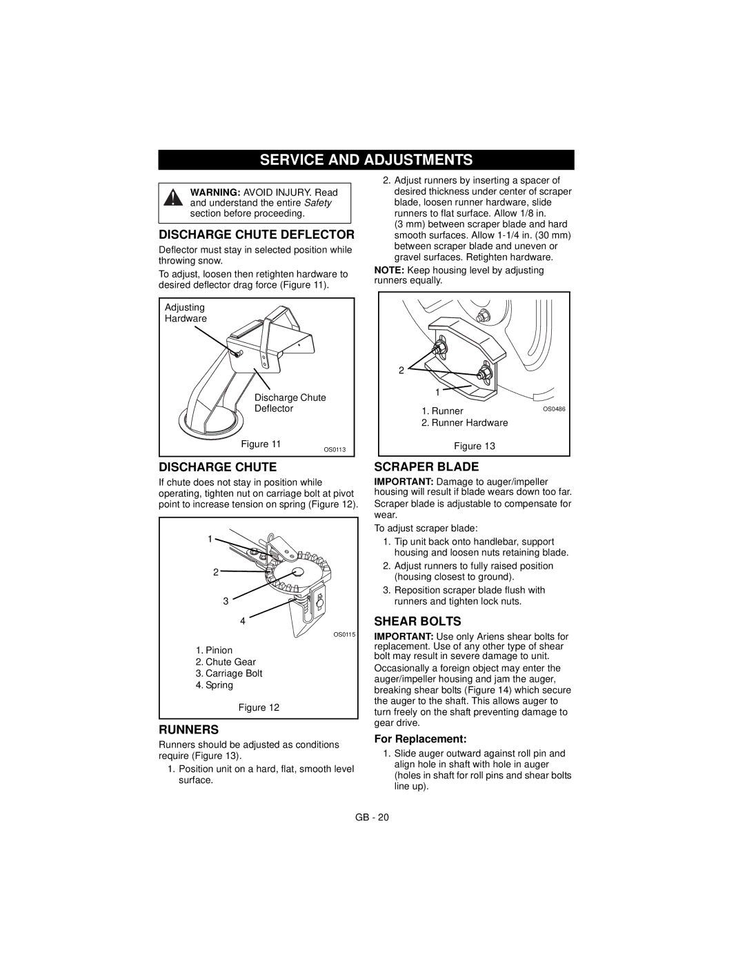 Ariens 932036 - 524, 932037 - 724, 932505 - 724, 932504 - 524 manual Service and Adjustments 