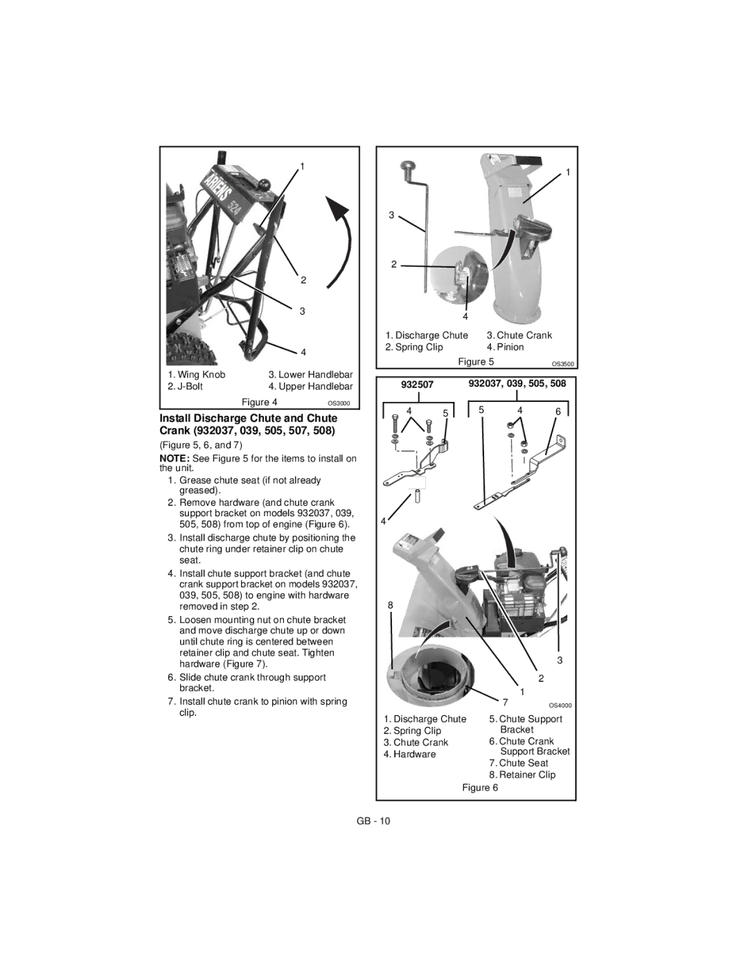 Ariens 932505 - 724, 932038 - 5520, 932037 - 724, 932039 - 624, 932507 - 520, 932508 - 624 manual 932507 932037, 039, 505 