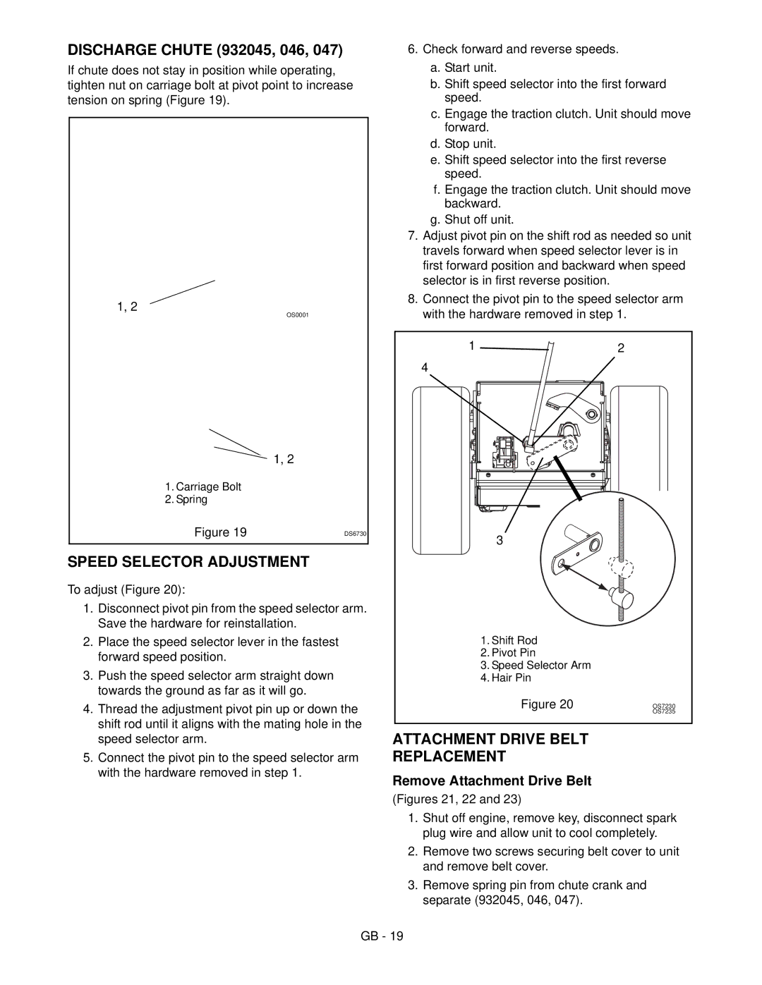 Ariens 932045 - ST8524E manual Speed Selector Adjustment, Attachment Drive Belt Replacement, Remove Attachment Drive Belt 