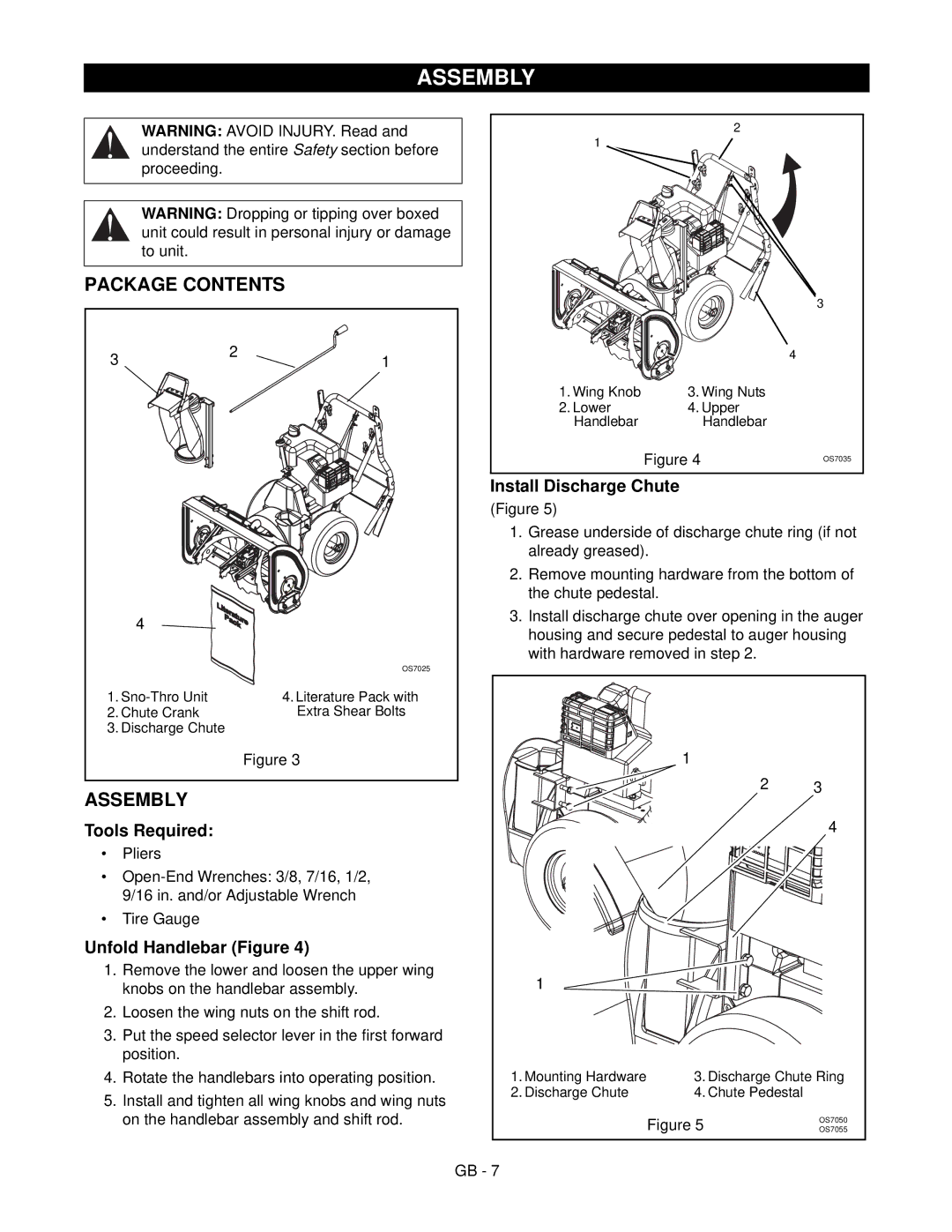 Ariens 932045 - ST8524E, 932047 - ST5524E, 932048 - ST5520, 932046 - ST724E manual Assembly, Package Contents 