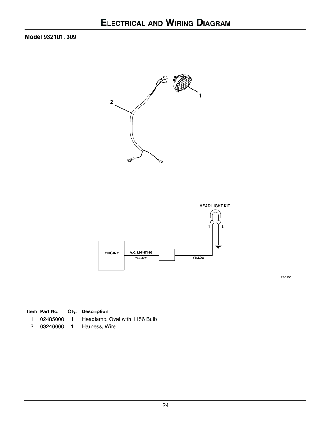 Ariens 932503 - 724, 932101 - 824, 932309 - 824, 932035 - 724, 932103 - 624, 932102 - 520 manual Electrical and Wiring Diagram 