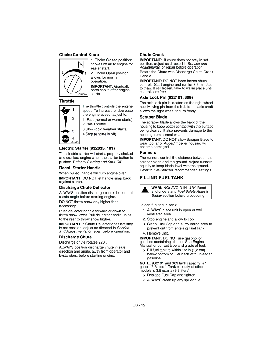 Ariens 932503 - 724, 932101 - 824, 932309 - 824, 932035 - 724 manual Filling Fuel Tank 