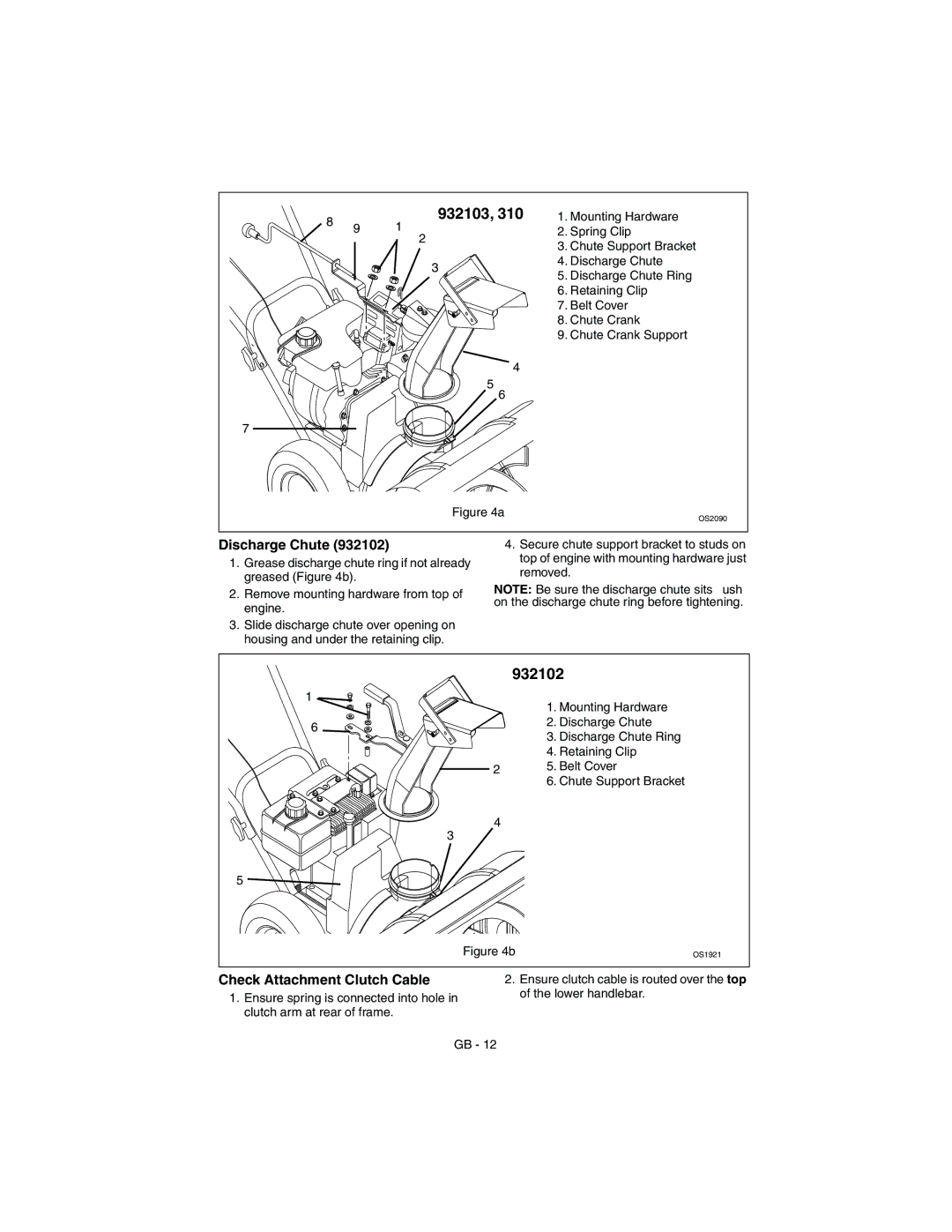 Ariens 932103 - 624, 932102 - 520, 932310 - 624 manual Discharge Chute, Check Attachment Clutch Cable 