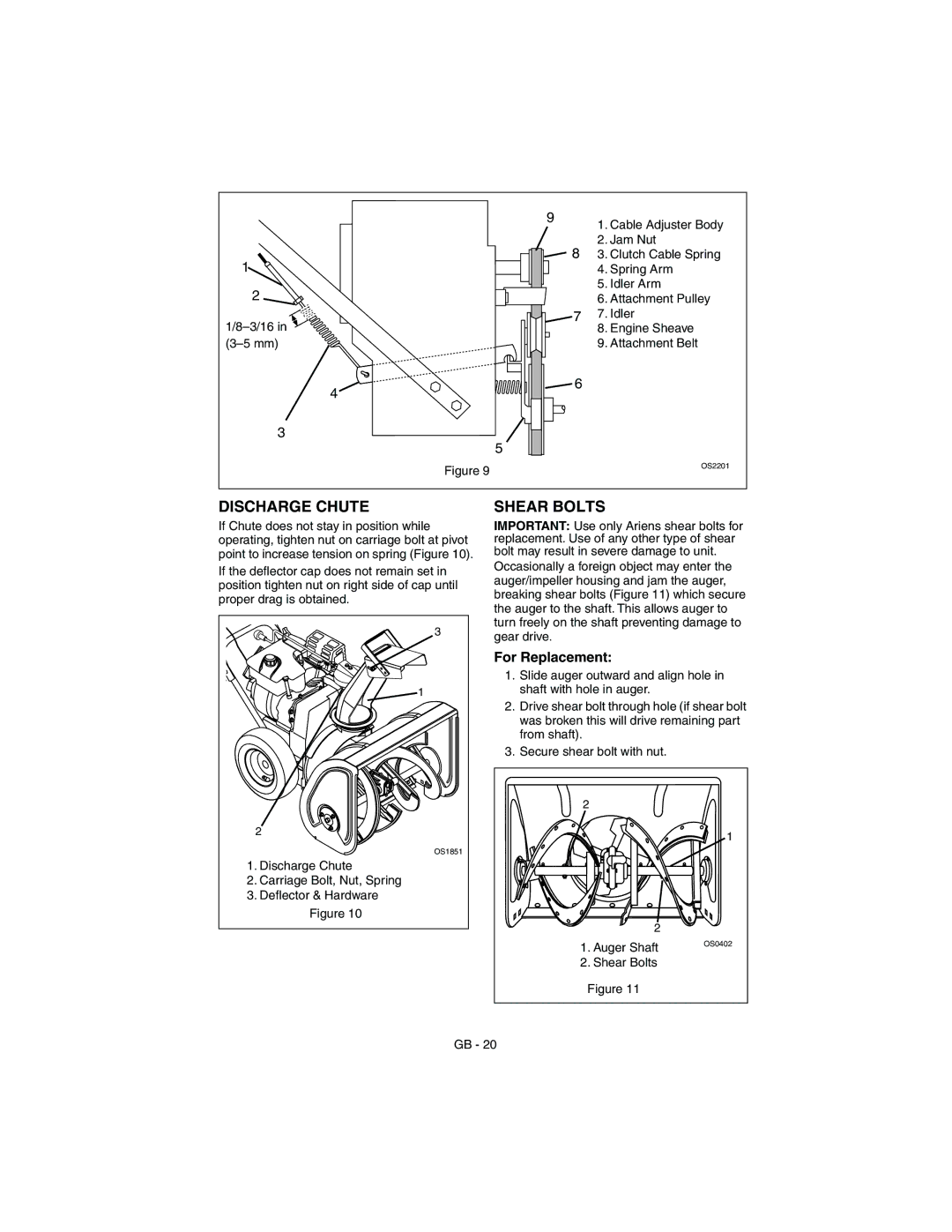 Ariens 932310 - 624, 932103 - 624, 932102 - 520 manual Discharge Chute Shear Bolts, For Replacement 