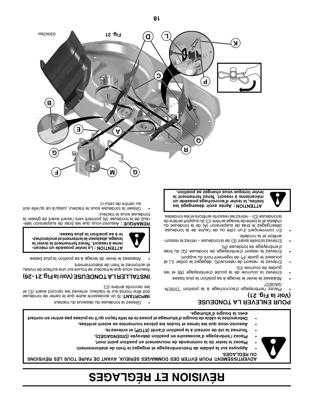 Ariens 935335 42 manual Fig la Voir, Tondeuse LA Enlever Pour, 21 .Fig 