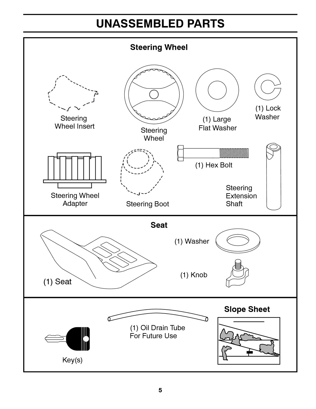 Ariens 935335 42 manual Unassembled Parts, Steering Wheel 